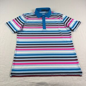 G/Fore Polo Shirt Mens Medium Blue Striped Golf Performance Stretch Wicking
